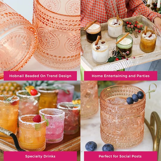 Kate Aspen® 10oz. Hobnail Beaded Floral Rose Gold Drinking Glasses, 6ct.